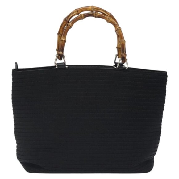 GUCCI Bamboo Hand Bag Nylon Black Silver 000 2058 0540 5 Auth ep9267 - Picture 1 of 15